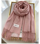 Pink Winter Cashmere-Like Scarf and Gloves Gift Set for Women - Solid Color Tassel Warm Neck Wrap with Touchscreen Knit Mittens, Premium Gift Box - Birthday & Holiday Present