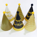12-piece Kids Birthday Party Hats Set - Gold Pink and Black Paper Cone Hats with Pom Pom Tops, Fun Party Table Decorations, Celebration Accessories for Birthday Events and Themed Gatherings