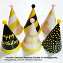 12-piece Kids Birthday Party Hats Set - Gold Pink and Black Paper Cone Hats with Pom Pom Tops, Fun Party Table Decorations, Celebration Accessories for Birthday Events and Themed Gatherings