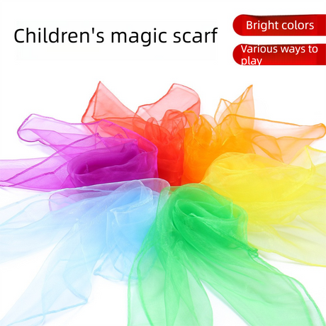 6-piece 60*60 cm(Red and Orange and Yellow and Green and Blue and Purple) Kids Magic Scarf Set -  Colourful Chiffon Dance Scarves for Performance Play, Lightweight Rainbow Juggling Scarves, Creative Movement and Party Game Props