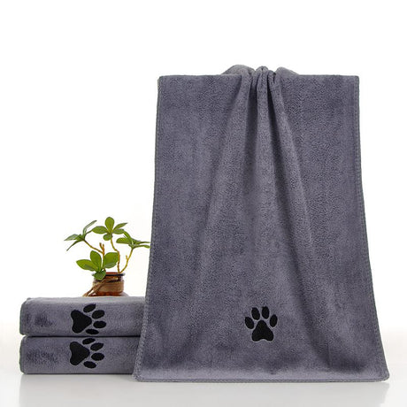 Grey 50*100cm Pet Drying absorbent Towel for Dogs and Cats - Quick Dry Super Absorbent Microfiber Bath Towel with Paw Print Design - Large Size Grooming Towel for Pets