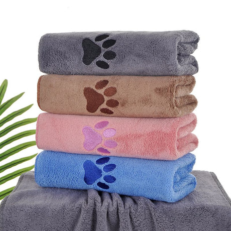 Blue 40*80cm Pet Drying absorbent Towel for Dogs and Cats - Quick Dry Super Absorbent Microfiber Bath Towel with Paw Print Design - Large Size Grooming Towel for Pets