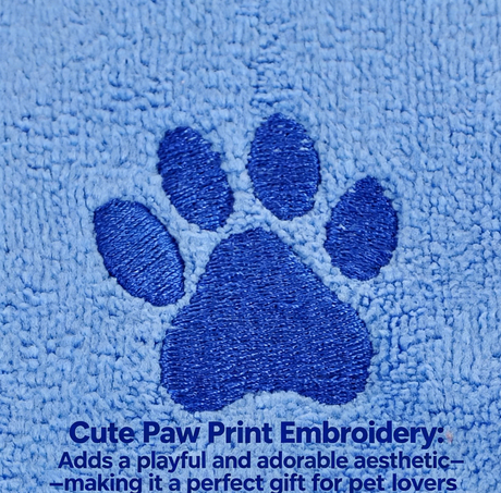 Blue 40*80cm Pet Drying absorbent Towel for Dogs and Cats - Quick Dry Super Absorbent Microfiber Bath Towel with Paw Print Design - Large Size Grooming Towel for Pets