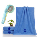 2-Piece Pet Cleaning Set - Blue Silicone Bath Brush with Liquid Dispenser and Blue 40*80cm  Microfiber Drying Towel, Cleaning Leak-Proof Massage Scrubber for Dogs and Cats