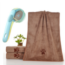 2-Piece Pet Cleaning Set - Blue Silicone Bath Brush with Liquid Dispenser and Brown 40*80cm  Microfiber Drying Towel, Cleaning Leak-Proof Massage Scrubber for Dogs and Cats