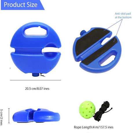 Pickleball Trainer Rebound Practice Set with Green Tethered Ball and Blue Fillable Base -Solo Training Aid for Beginners and Advanced Players Solo Practice and Skill Development