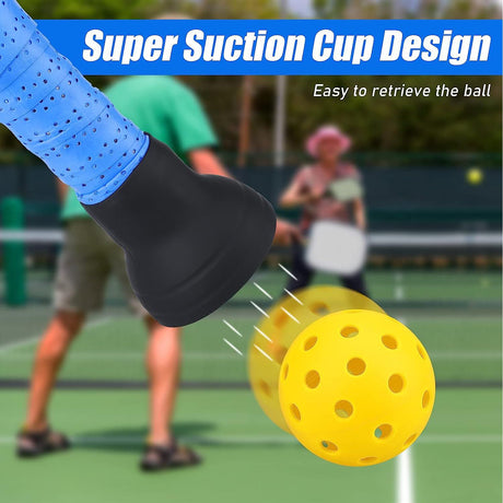 2-piece Black Silicone Pickleball Ball Retriever Attachment for Paddle Handle Easy Ball Pickup Training Accessory  No Bend Training Aid for Players