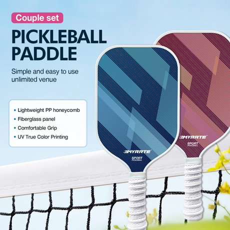 2 pcs Dreamy Purple and Blue Fiberglass Pickleball Paddle Racket Set（2 Rackets + 4 Balls + Bag） Lightweight PP Honeycomb Core Training Racket for Beginners and Recreational Play with Cushioned Grip