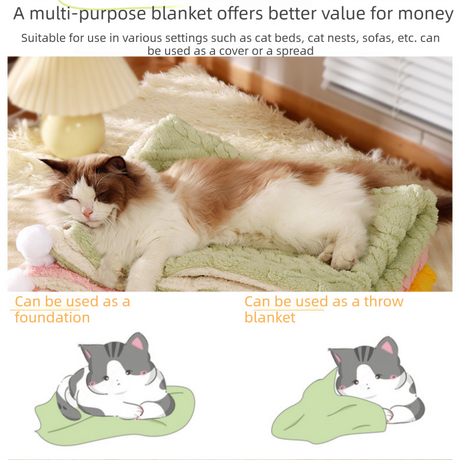 2-piece S size Green Pet Winter Comfort Bundle – 50*36cm Plush Pet Blanket and 40*25cm Thickened Pet Sleeping Bed Set for Dogs and Cats, Double-Sided Warm Blanket with Soft Plush Bed Cushion