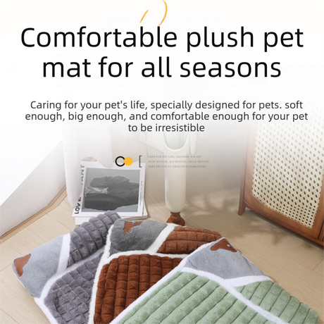 2-piece M size Green Pet Winter Comfort Bundle – 55*45cm Plush Pet Blanket and 50*35cm Thickened Pet Sleeping Bed Set for Dogs and Cats, Double-Sided Warm Blanket with Soft Plush Bed Cushion
