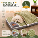2-piece L size Green Pet Winter Comfort Bundle – 70*55cm Plush Pet Blanket and 60*40cm Thickened Pet Sleeping Bed Set for Dogs and Cats, Double-Sided Warm Blanket with Soft Plush Bed Cushion