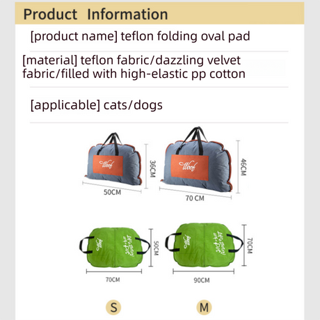 Dark yellow S size Portable Foldable Pet Bed Mat – Waterproof Travel Dog Bed and Cat Cushion with Carry Handles, Removable Washable Cover, Plush Comfort Padding for Indoor and Outdoor Use