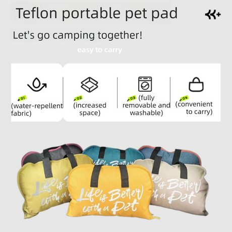 Dark yellow M size Portable Foldable Pet Bed Mat – Waterproof Travel Dog Bed and Cat Cushion with Carry Handles, Removable Washable Cover, Plush Comfort Padding for Indoor and Outdoor Use