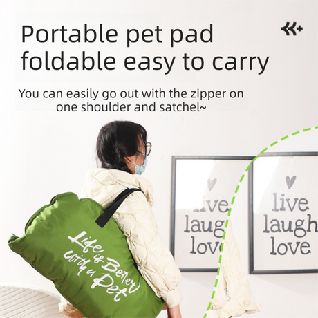 Blue S size Portable Foldable Pet Bed Mat – Waterproof Travel Dog Bed and Cat Cushion with Carry Handles, Removable Washable Cover, Plush Comfort Padding for Indoor and Outdoor Use