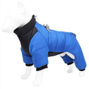 Blue L size Winter Dog Jumpsuit Coat – Waterproof Four-Leg Pet Jacket with Reflective Harness Clip, Windproof Warm Padded Puppy Snowsuit, Adjustable Polyester Dog Clothing for Small to Medium Dogs