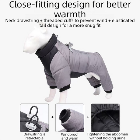 Yellow L size Winter Dog Jumpsuit Coat – Waterproof Four-Leg Pet Jacket with Reflective Harness Clip, Windproof Warm Padded Puppy Snowsuit, Adjustable Polyester Dog Clothing for Small to Medium Dogs