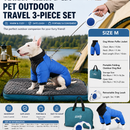 3-Piece Blue Winter Pet Outdoor Travel  Set – blue m size Reflective Dog Puffer Jacket, blue  3m Retractable Leash & blue  Portable Foldable Dog Bed