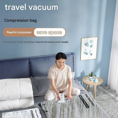 Portable Cordless Handheld Vacuum Cleaner & 6-piece Vacuum Storage Bag Set, 4-in-1 Air Duster, Vacuum Pump and Suction Cleaner with Reusable Compression Bags for Home and Travel