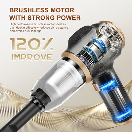 8-piece  Black Handheld Cordless Vacuum Cleaner & Air Duster 2-in-1(2 x 1500mAh), Portable Car and Home Cleaning Vacuum with Digital Display