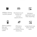 White Cordless Handheld Vacuum Cleaner with Extension Wand -  Wireless Home, Car and Pet Hair Vacuum, USB Rechargeable Lightweight Dust Mite Cleaner