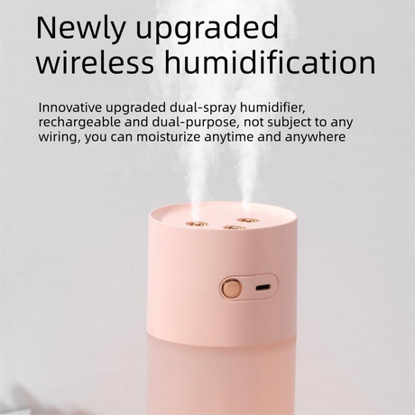 Pink Dual Spray USB Humidifier with Warm LED Night Light - 400ml Mini Portable Desk and Car Humidifier, Quiet Mist Output, ABS and PP Construction, Compact Rechargeable Moisture Solution for Home Office Travel