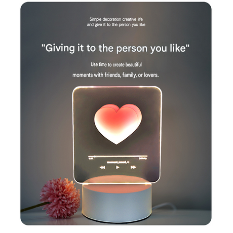 Pink Heart Design Creative Acrylic LED Night Light - Warm White Ambient Table Lamp, Decorative Desktop Mood Light, Cartoon and Creative Display Design, Compact Gift for Bedroom Living Room Office