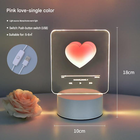Pink Heart Design Creative Acrylic LED Night Light - Warm White Ambient Table Lamp, Decorative Desktop Mood Light, Cartoon and Creative Display Design, Compact Gift for Bedroom Living Room Office