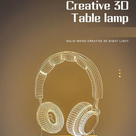 Headphone version Creative Acrylic LED Night Light - Warm White Ambient Table Lamp, Decorative Desktop Mood Light, Cartoon and Creative Display Design, Compact Gift for Bedroom Living Room Office