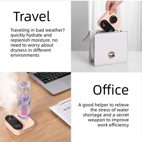 Pink Mini Camera Humidifier, USB Rechargeable Portable Water Bottle Humidifier with LED Night Light, Wireless Desktop Mist Maker for Office, Bedroom, Travel & Car