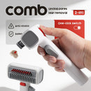 White and Grey 2-in-1 Pet Dematting & Deshedding Grooming Comb, Self-Cleaning Dog and Cat Brush with One-Click Hair Removal, Stainless Steel Undercoat Rake for Dogs, Cats & Small Pets
