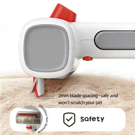 White and Grey 2-in-1 Pet Dematting & Deshedding Grooming Comb, Self-Cleaning Dog and Cat Brush with One-Click Hair Removal, Stainless Steel Undercoat Rake for Dogs, Cats & Small Pets