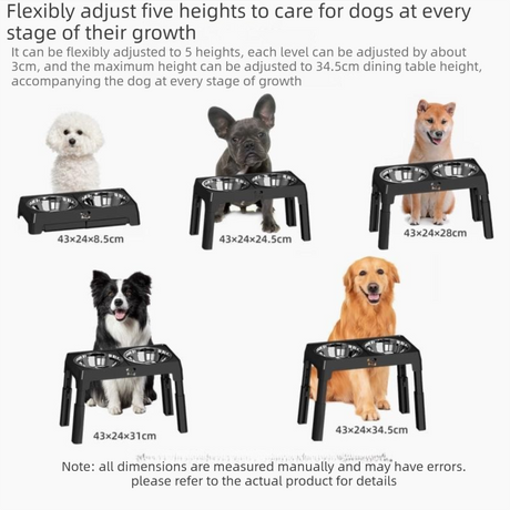 Pet Care Bundle Set – Grey Adjustable Elevated Double Dog Bowl & White and Grey 2-in-1 Self-Cleaning Pet Grooming Comb, Stainless Steel Feeding Station and Deshedding Brush for Dogs & Cats