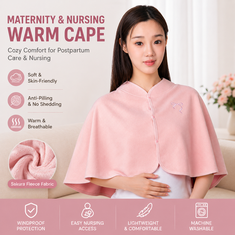 Pink Maternity Nursing Shoulder Wrap Cape – Ultra Soft Sakura Fleece Postpartum Shawl, Windproof Warm Nursing Cover for Breastfeeding, Pregnancy & Winter Comfort