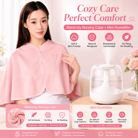 2 pcs Relaxing Winter Set - Pink  Nursing Cape and White Mini Humidifier Soothing – Soft Postpartum Shawl & 650ml USB Air Humidifier for Home Comfort，Relax Self Care Present for Women