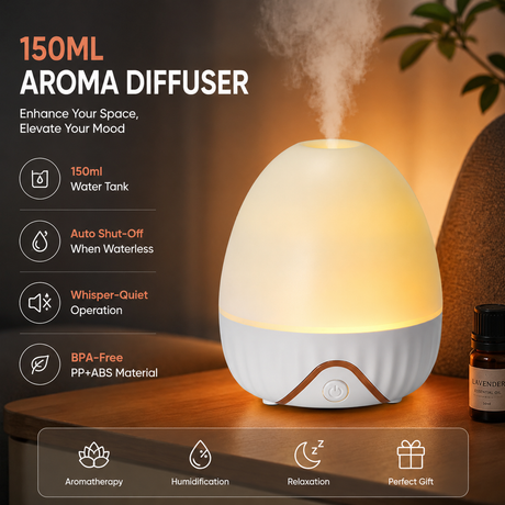 White Bud-shaped aroma diffuser 150ml Ultrasonic Aroma Diffuser Humidifier with Night Light – Essential Oil Fragrance Diffuser for Bedroom, Living Room, Office & Bathroom