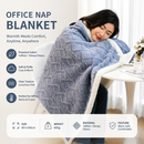 Blue 90×140cm Textured bar knit pattern Sherpa Fleece and Taffeta Throw Blanket – Soft Loungewear Shawl, Warm Office & Sofa Wrap for Winter Comfort