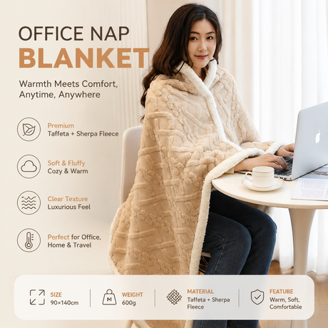 Khaki 90×140cm Textured bar knit pattern Sherpa Fleece and Taffeta Throw Blanket – Soft Loungewear Shawl, Warm Office & Sofa Wrap for Winter Comfort
