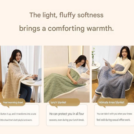 Khaki 90×140cm Textured bar knit pattern Sherpa Fleece and Taffeta Throw Blanket – Soft Loungewear Shawl, Warm Office & Sofa Wrap for Winter Comfort