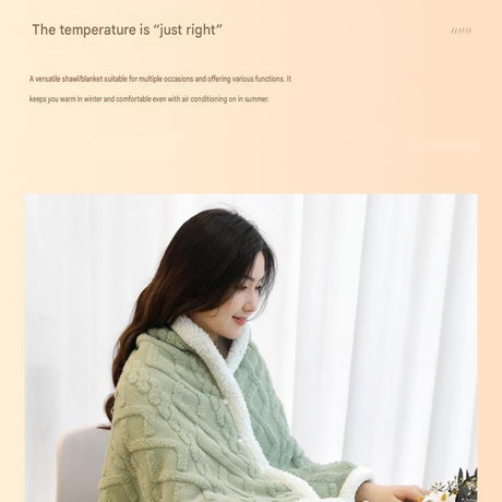 Khaki 90×140cm Textured bar knit pattern Sherpa Fleece and Taffeta Throw Blanket – Soft Loungewear Shawl, Warm Office & Sofa Wrap for Winter Comfort
