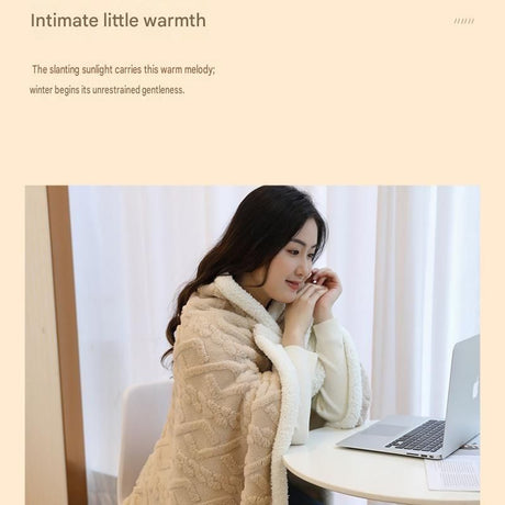 Khaki 90×140cm Textured bar knit pattern Sherpa Fleece and Taffeta Throw Blanket – Soft Loungewear Shawl, Warm Office & Sofa Wrap for Winter Comfort