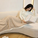 Khaki 90×140cm Textured bar knit pattern Sherpa Fleece and Taffeta Throw Blanket – Soft Loungewear Shawl, Warm Office & Sofa Wrap for Winter Comfort