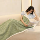 Green 90×140cm Textured bar knit pattern Sherpa Fleece and Taffeta Throw Blanket – Soft Loungewear Shawl, Warm Office & Sofa Wrap for Winter Comfort