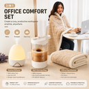 3-piece Office Comfort Gift Bundle Set – White Aromatherapy Diffuser, White Self-Stirring Cup & Khaki Sherpa Throw Blanket for Work, Home & Travel Relaxation（Please provide your own gift box）