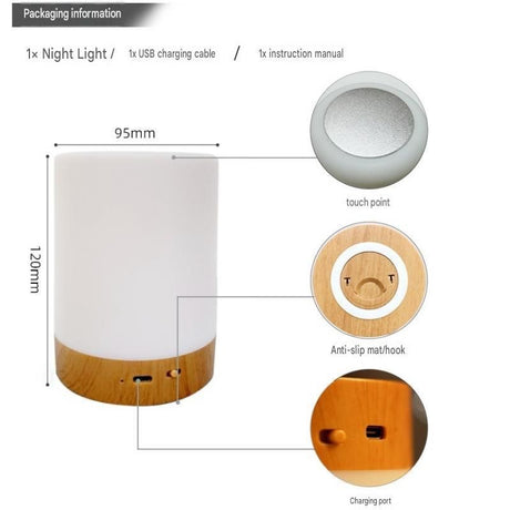 White LED Rechargeable Night Light with 16 Colors – 1200mAh Touch Bedside Lamp & Portable Ambient Lighting