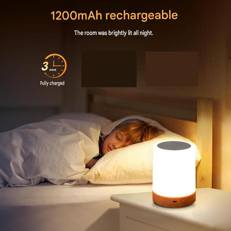 White LED Rechargeable Night Light with 16 Colors – 1200mAh Touch Bedside Lamp & Portable Ambient Lighting