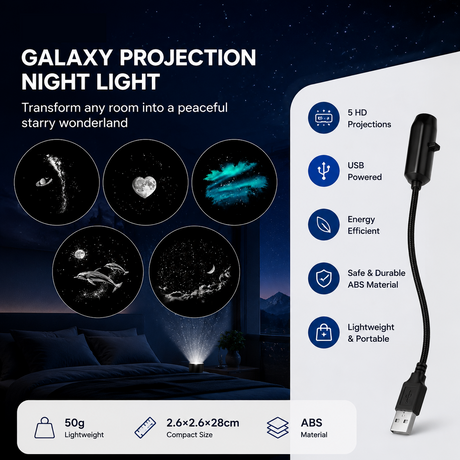 Black USB Starry Sky Projector Night Light –5-piece set Moon and Galaxy Edition Rotating LED Lamp, Bedroom Atmosphere Romantic Room Decor Projection Light