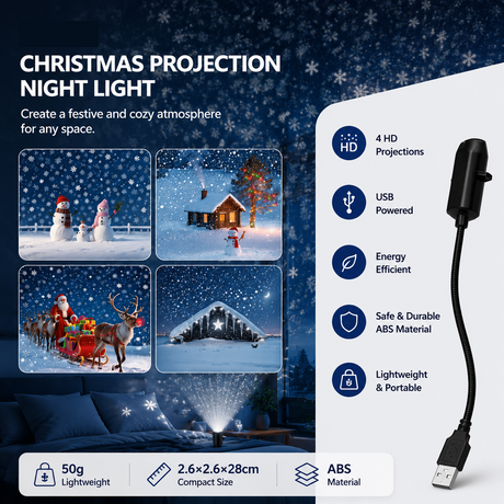 Black USB bedroom Projector Night Light –4-piece set Christmas-themed patterns Rotating LED Lamp, Bedroom Atmosphere Romantic Room Decor Projection Light