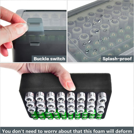 White AA/AAA Battery Storage Case 24 AA + 30 AAA Capacity Durable PP Organizer Box with Removable Foam Dustproof Portable Protective Battery Holder