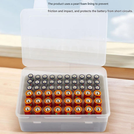Grey AA/AAA Battery Storage Case 24 AA + 30 AAA Capacity Durable PP Organizer Box with Removable Foam Dustproof Portable Protective Battery Holder