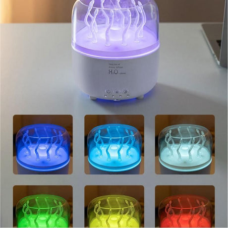 White Jellyfish Aroma Diffuser Humidifier LED Night Light 280ml USB Essential Oil Diffuser with 3 Timing Modes Color Changing Ambient Mist Lamp for Bedroom Office Relaxation